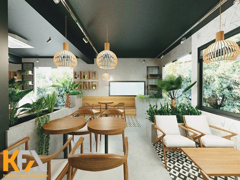 Thiết kế quán cafe 40m2 không gian mở với nhiều cây xanh