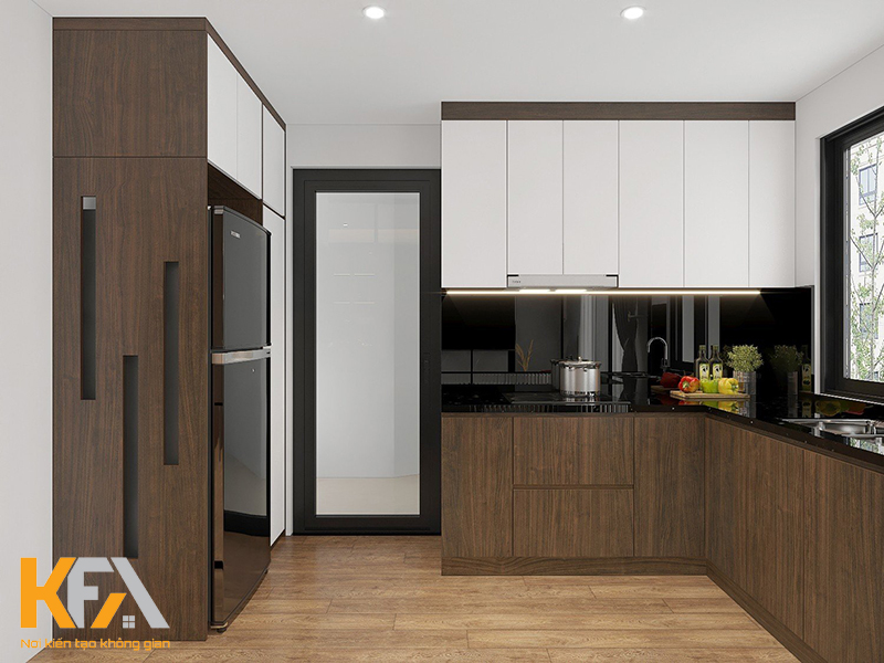 Tủ bếp được thiết kế linh hoạt để phù hợp với cấu trúc không gian