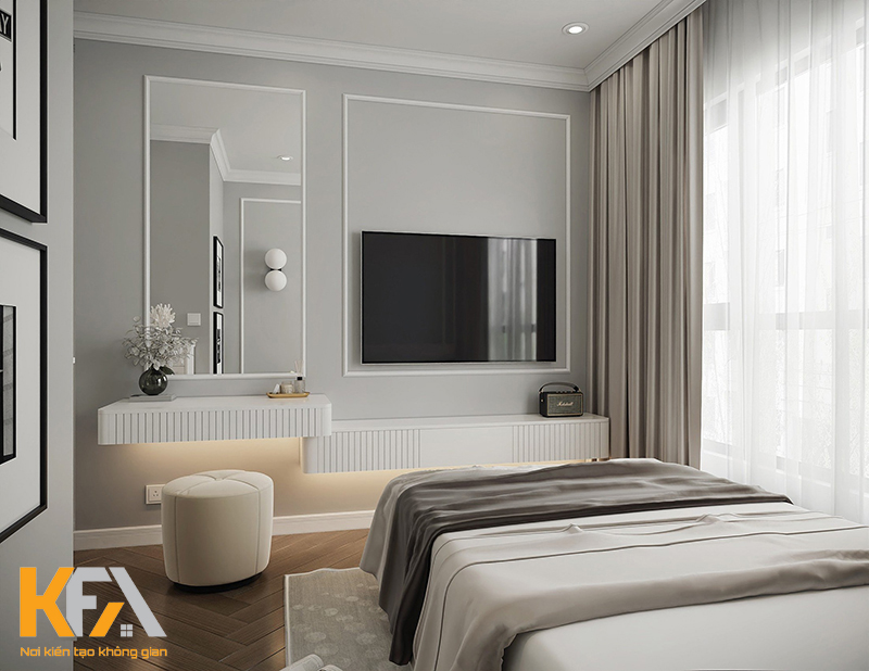 Thiết kế đơn giản nhưng vẫn đảm bảo công năng và nội thất cơ bản của phòng ngủ