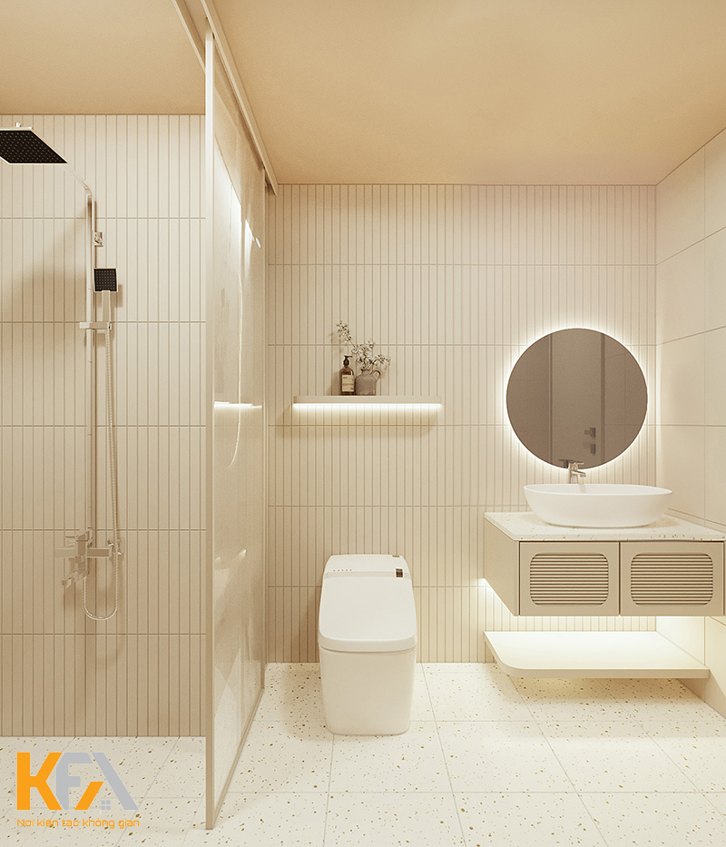 Phòng tắm lớn được phân chia thành 2 khu vực khô và ướt riêng biệt bằng vách kính cường lực