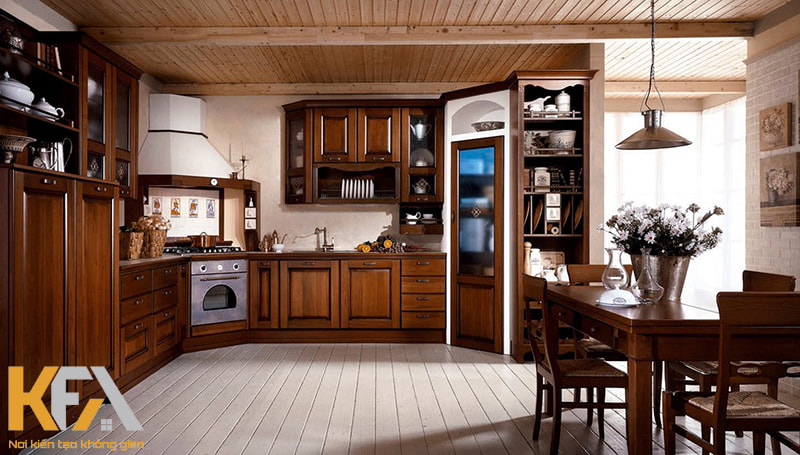 Mẫu tủ bếp gỗ tự nhiên bền đẹp