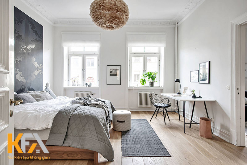 Bố cục phòng ngủ master phong cách Scandinavian tương đối đơn giản