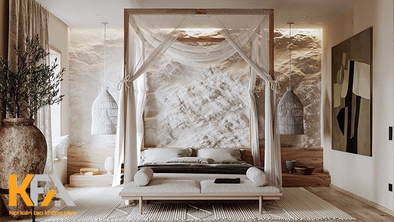 Mẫu phòng ngủ master phong cách Wabi Sabi đầy độc đáo, ấn tượng