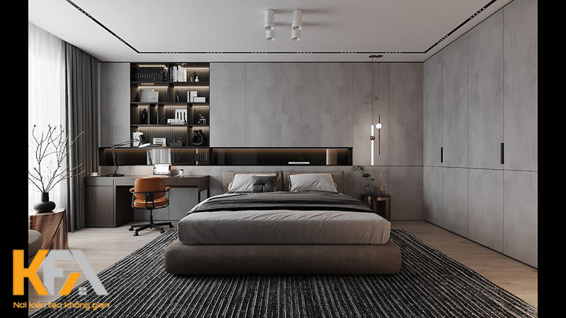 Bố cục và nội thất của phòng ngủ master hiện đại hướng đến sự đơn giản, thông thoáng