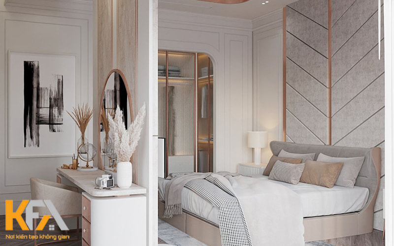 Mẫu thiết kế phòng ngủ phong cách Luxury có vách ngăn phân chia không gian