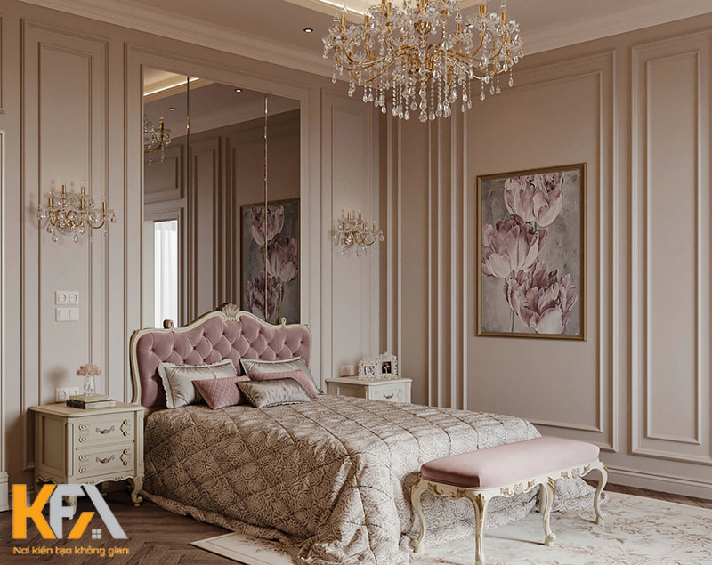 Mẫu thiết kế phòng ngủ master mang phong cách châu Âu đầy sang trọng với những đường nét mềm mại