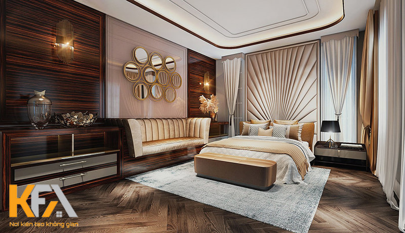 Thiết kế phòng ngủ master này được tạo nên từ sự kết hợp giữa chất cổ điển và chất hiện đại