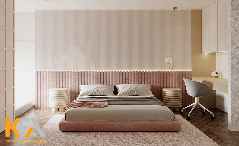 Mẫu phòng ngủ master tối giản màu hồng đẹp dành cho phái nữ