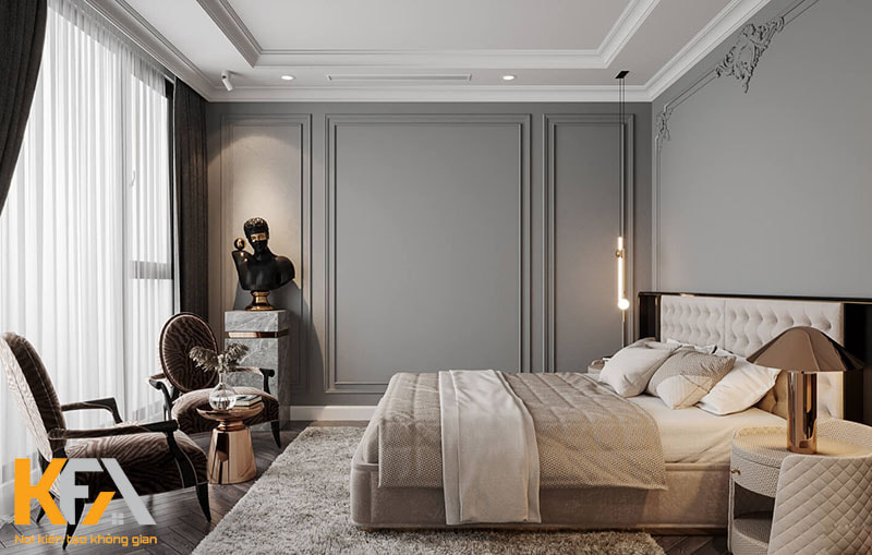Thiết kế nội thất phòng ngủ master 40m2 phong cách tân cổ điển