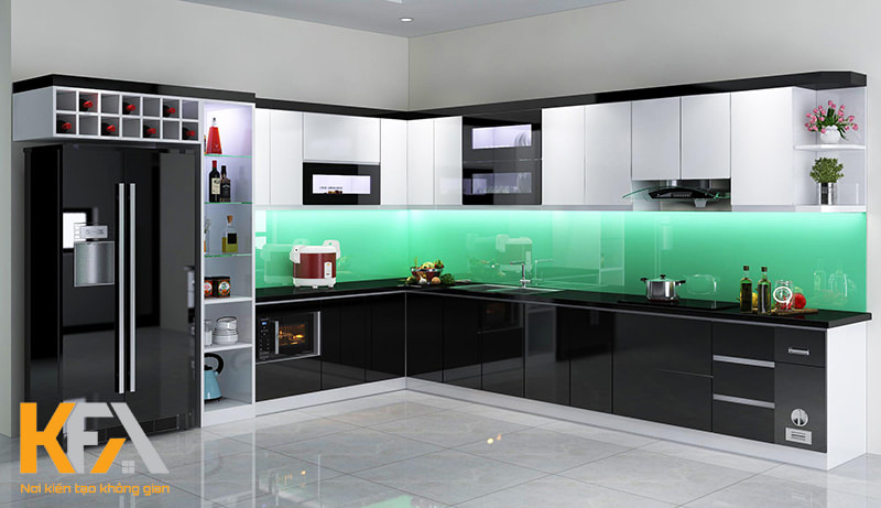 Đối với tủ bếp màu đen, bề mặt Acrylic được ưa chuộng nhất
