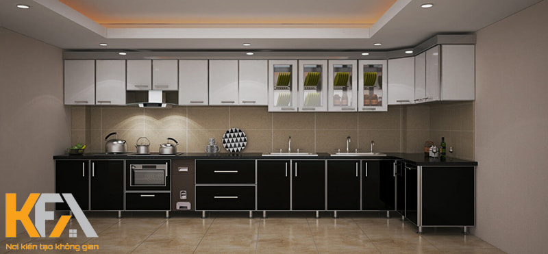 Bạn có thể đa dạng hóa các chất liệu thiết kế tủ bếp màu đen trắng