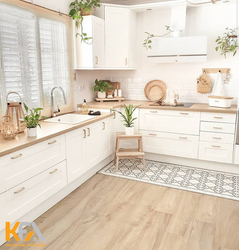 Tủ bếp màu trắng cho phòng bếp phong cách Hàn QuốcTủ bếp màu trắng cho phòng bếp phong cách Hàn Quốc