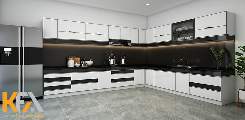 Tủ bếp đen - trắng tạo cảm giác sạch sẽ và thanh lịch