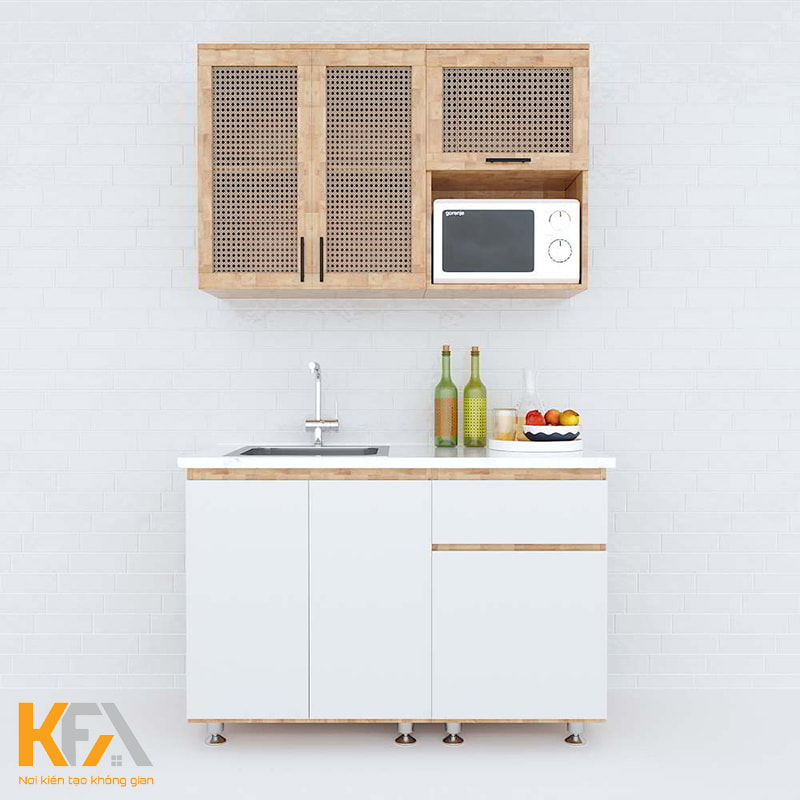 Tủ bếp mini di động màu trắng đẹp bằng gỗ công nghiệp