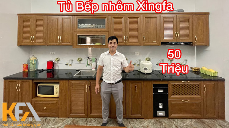 Thi công tủ bếp nhôm Xingfa cao cấp cho khách hàng tại Hà Nội