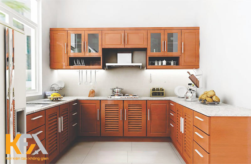 Tủ bếp chữ U cung cấp nhiều không gian hơn cho việc nấu nướng, lưu trữ đồ đạc, thực phẩm
