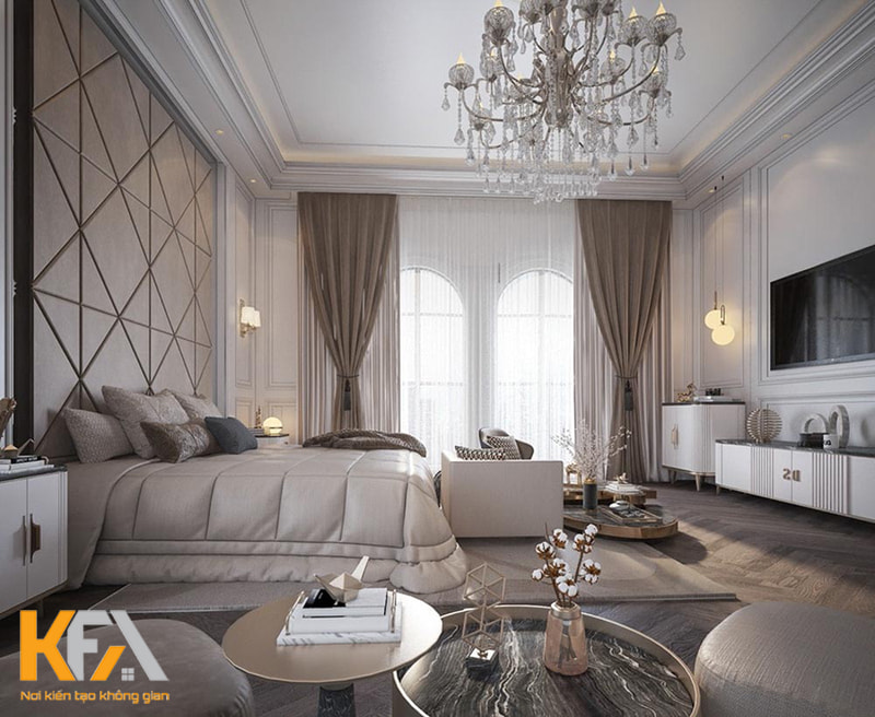 Thiết kế khu vực tiếp khách trong phòng ngủ thường sẽ phù hợp với những căn phòng có diện tích lớn