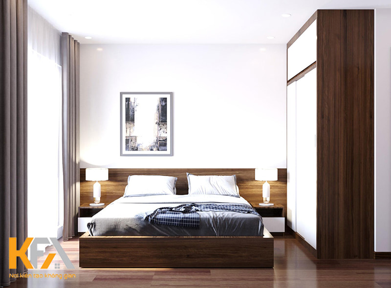 Phòng ngủ người lớn được thiết kế đơn giản với bố cục gọn gàng