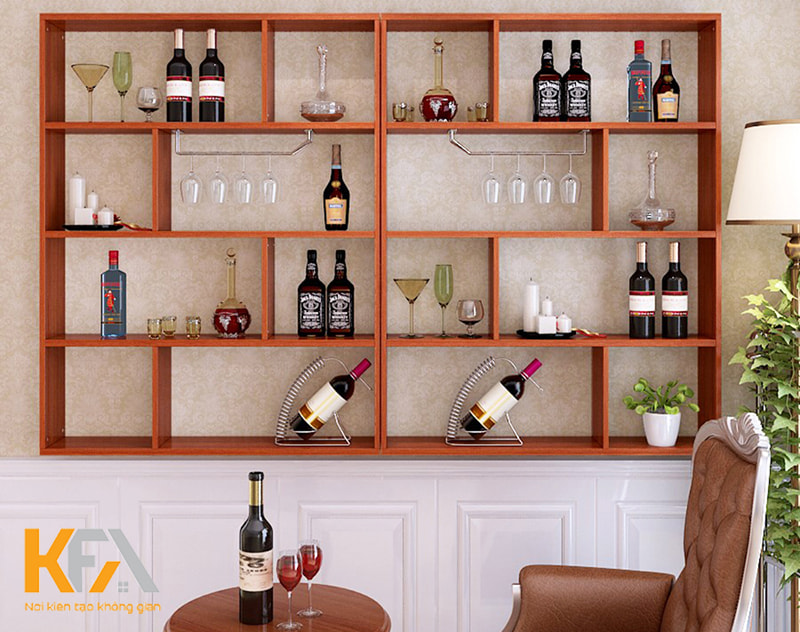 Tủ rượu treo tường thường có thiết kế mở, dễ dàng quan sát