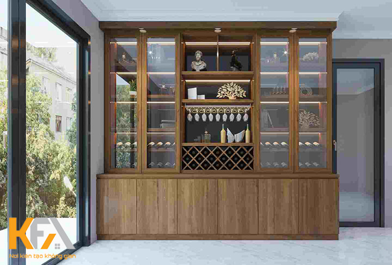 So với tủ rượu gỗ tự nhiên thì tủ rượu gỗ công nghiệp có giá thành rẻ hơn khá nhiều