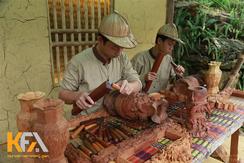 Đồ gỗ làng nghề Đồng Kỵ được điêu khắc thủ công, hoa văn vô cùng tỉ mỉ