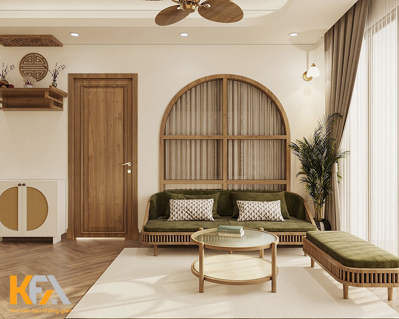 Thiết kế nội thất phòng khách theo phong cách Rustic