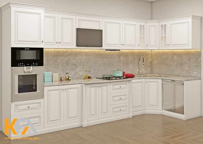 Mẫu tủ nhà bếp white color phong đổi mới truyền thống tinh xảo, nhẹ nhõm nhàng