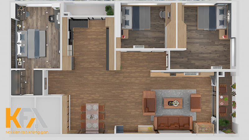 Tổng quan thiết kế 3D không gian nội thất căn hộ 130m2 FLC