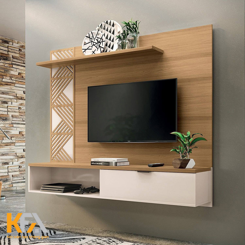 Kệ tivi kết hợp kệ trang trí giả gỗ công nghiệp hiện đại