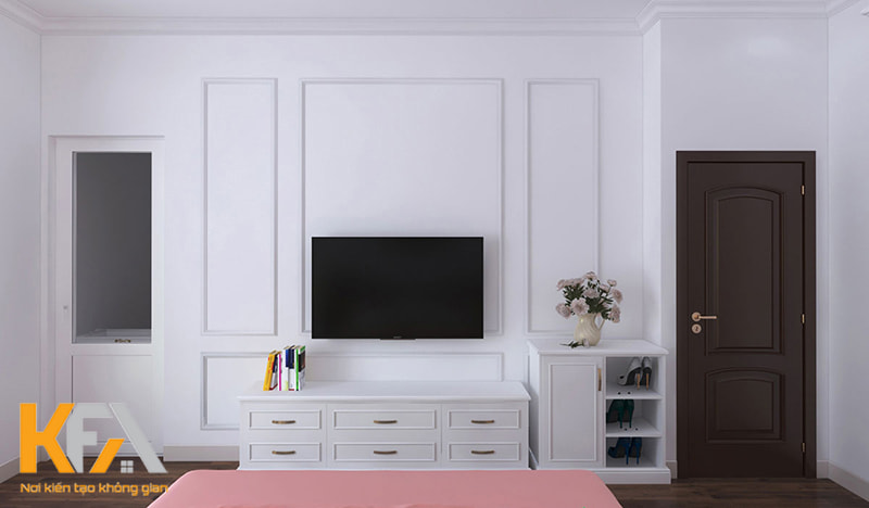 Kệ tivi tân cổ điển đơn giản, đầy tinh tế trong phòng ngủ chung cư