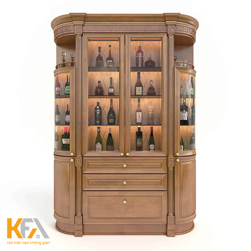 Mẫu tủ rượu cánh kính gỗ tự nhiên phong cách tân cổ điển sang trọng