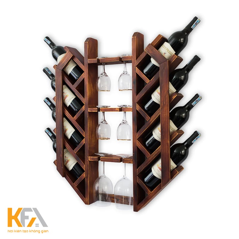Mẫu tủ rượu treo tường đối xứng chất liệu gỗ tự nhiên cao cấp cho phòng khách