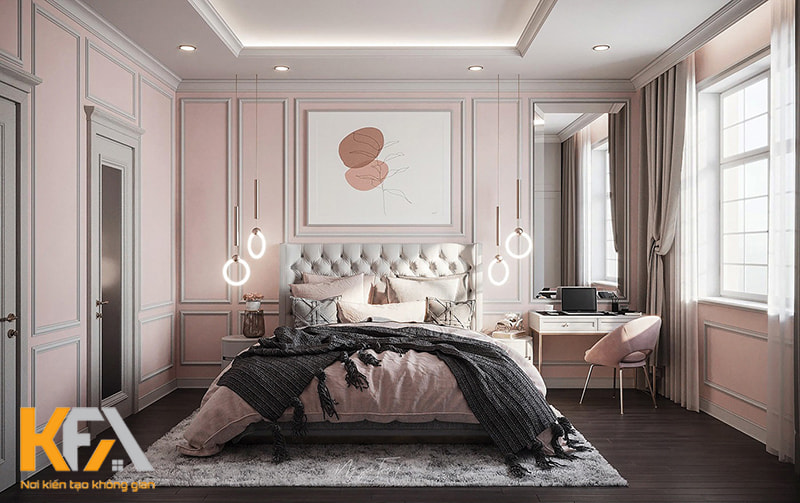 Mẫu thiết kế phòng ngủ màu hồng xinh xắn dành cho nữ