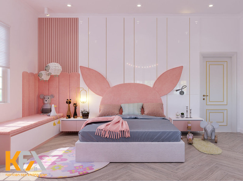 Phòng ngủ bé gái với gam màu hồng mộng mơ