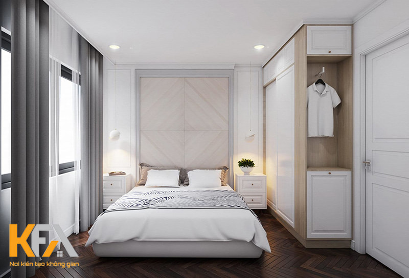 Phòng ngủ chính được thiết kế đơn giản với tone trắng chủ đạo