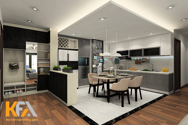 Làm trần và khung thạch cao cho phòng bếp trong căn hộ hiện đạiLàm trần và khung thạch cao cho phòng bếp trong căn hộ hiện đại