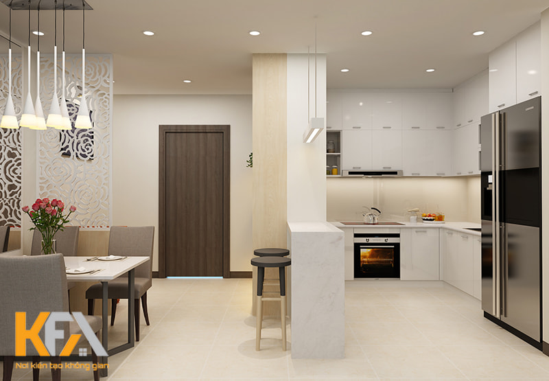 Thiết kế bếp chung cư theo dạng không gian mở thông thoáng
